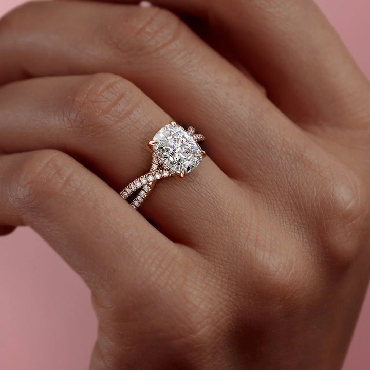 2.0CT Cushion Lab Grown E/VS1 Diamond Infinity Pave Engagement Ring