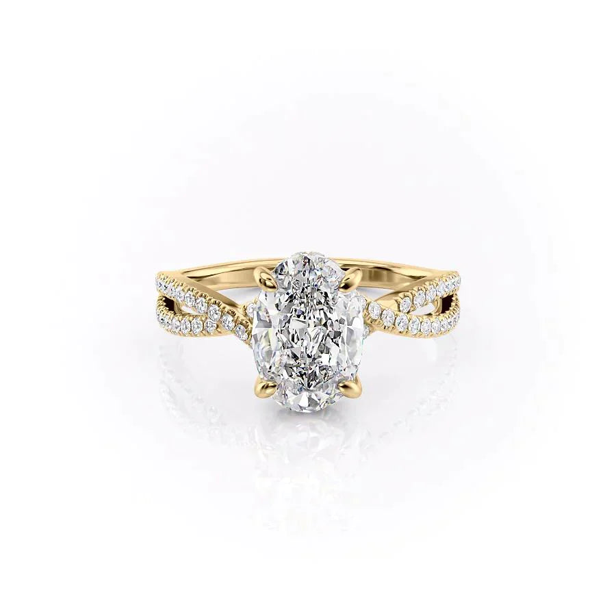 1.50CT Oval Lab Grown F/VVS2 Diamond Split Shank Pave Engagement Ring