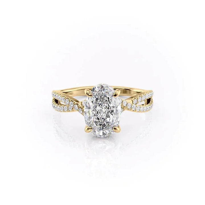 1.50CT Oval Lab Grown F/VVS2 Diamond Split Shank Pave Engagement Ring