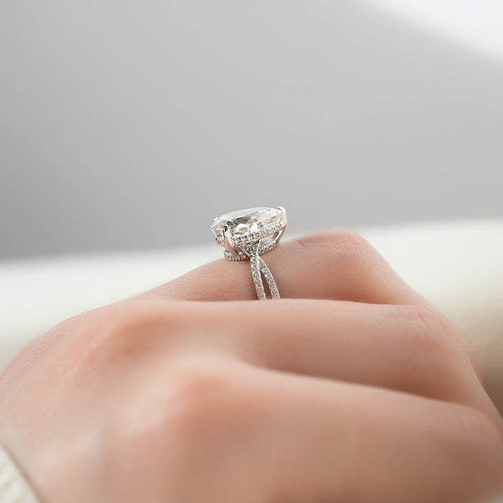 3.0CT Pear Lab Grown E/VVS1 Diamond Infinity Pave Engagement Ring