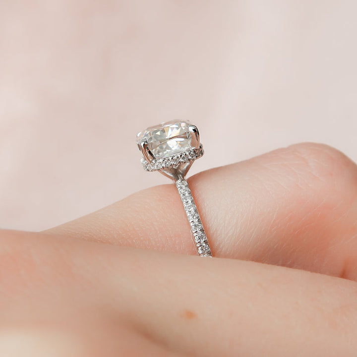 1.50CT Cushion Lab Grown Hidden Halo F/VS2 Diamond Engagement Ring