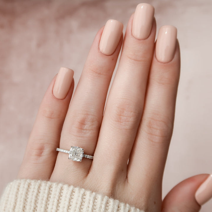1.50CT Cushion Lab Grown Hidden Halo F/VS2 Diamond Engagement Ring