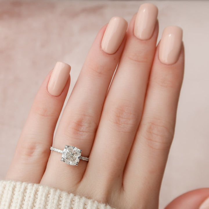 1.50CT Cushion Lab Grown Hidden Halo F/VS2 Diamond Engagement Ring