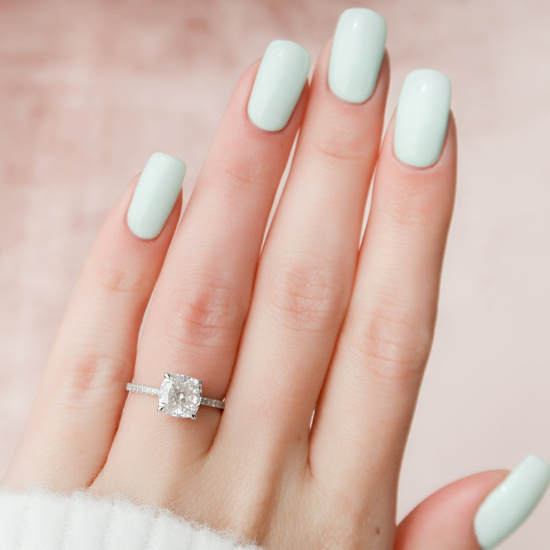 1.50CT Cushion Lab Grown Hidden Halo F/VS2 Diamond Engagement Ring