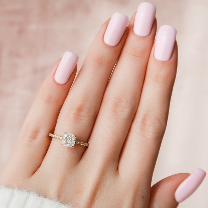 1.50CT Cushion Lab Grown Hidden Halo F/VS2 Diamond Engagement Ring