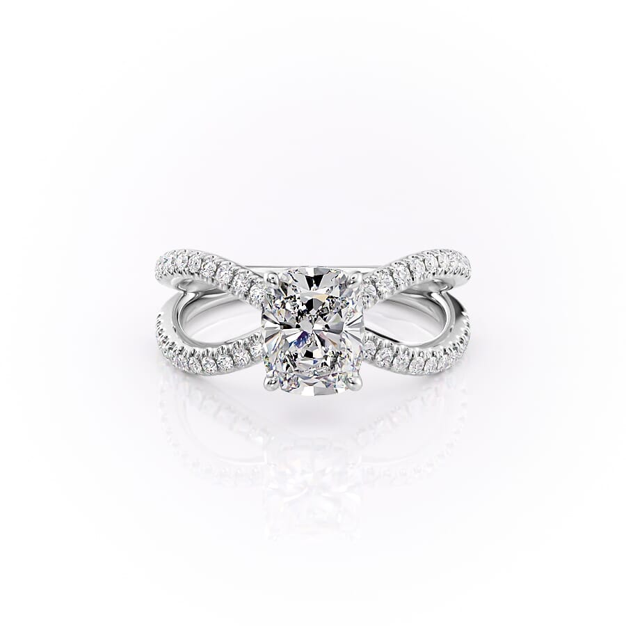 4.0CT Cushion Lab Grown D/VS Diamond Split Shank Pave Engagement Ring
