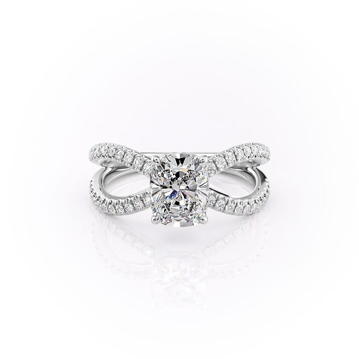 4.0CT Cushion Lab Grown D/VS Diamond Split Shank Pave Engagement Ring