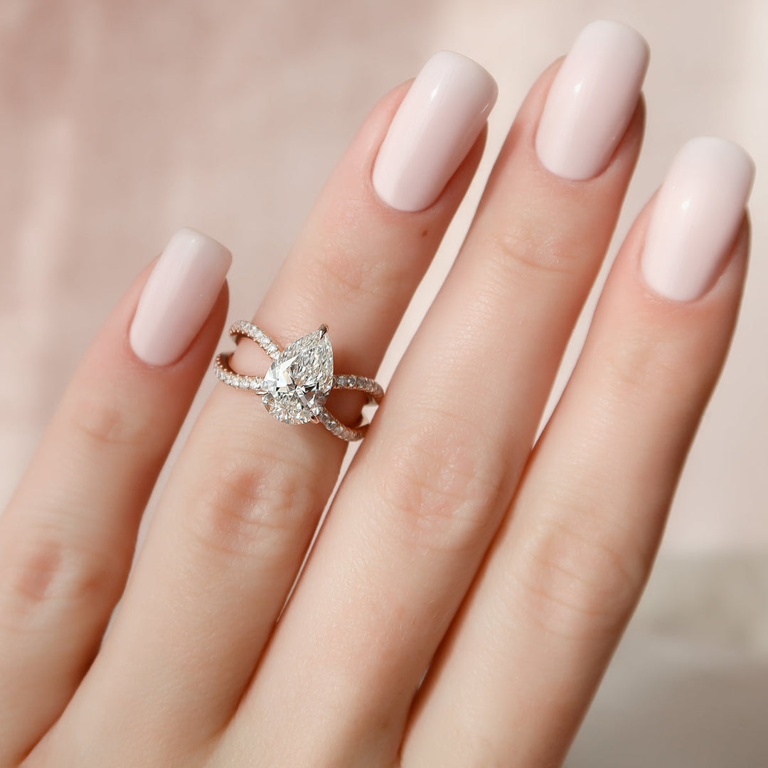 3.0CT Pear Lab Grown E/VVS2 Diamond Shank Engagement Ring