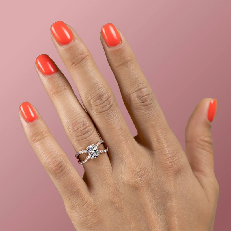 4.0CT Cushion Lab Grown D/VS Diamond Split Shank Pave Engagement Ring