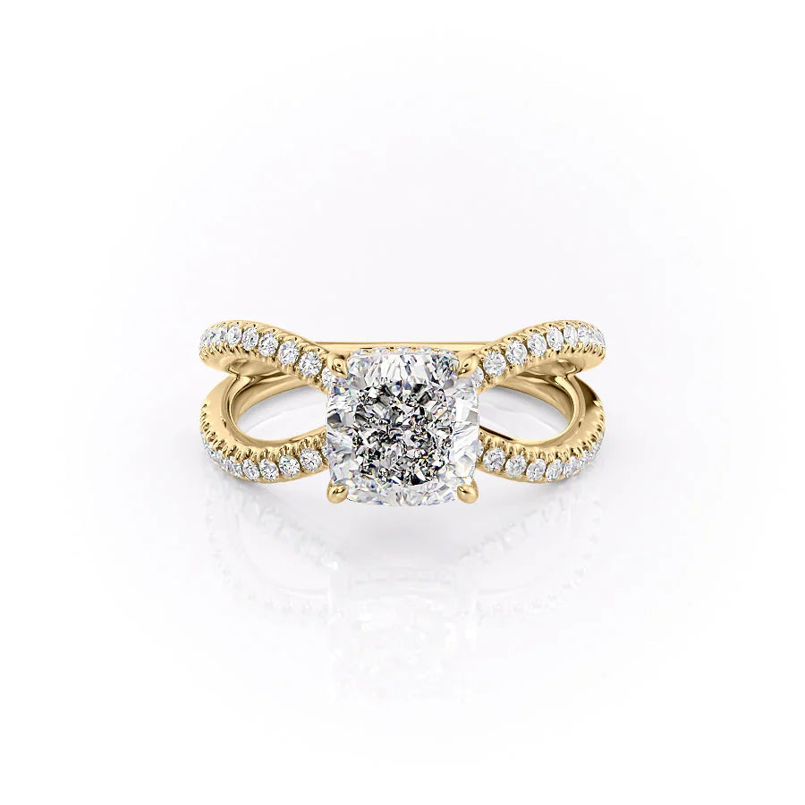 3.0CT Cushion Lab Grown E/VVS2 Diamond Split Shank Engagement Ring