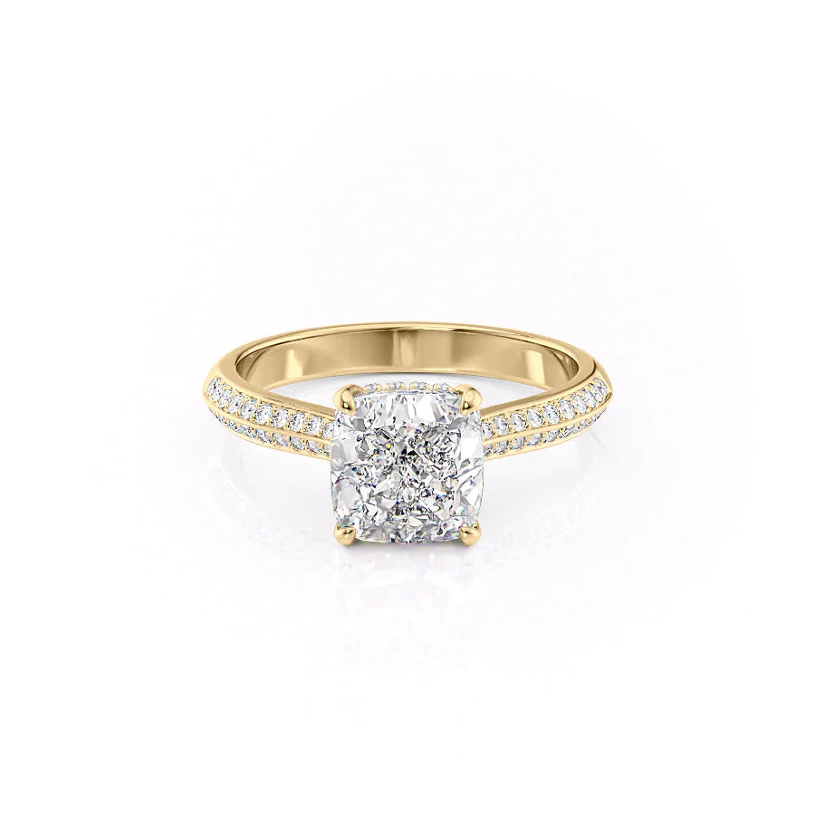 3.0CT Cushion Lab Grown E/VS2 Double Pave Diamond Engagement Ring