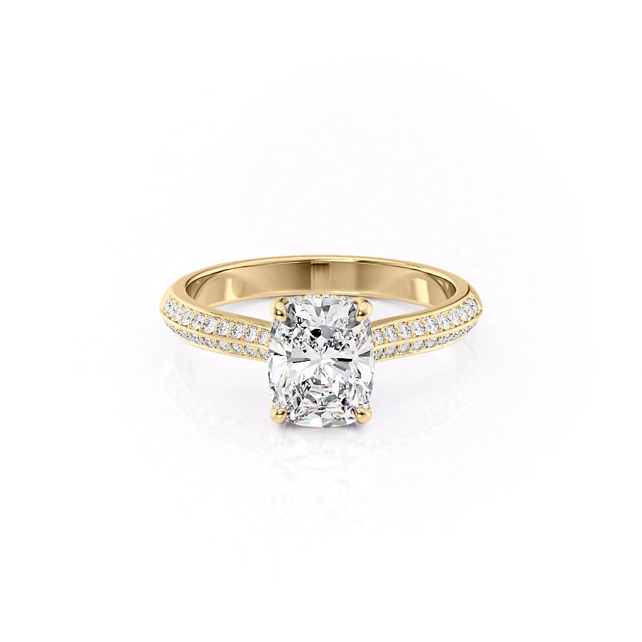 3.0CT Cushion Lab Grown E/VVS1 Diamond Double Pave Engagement Ring