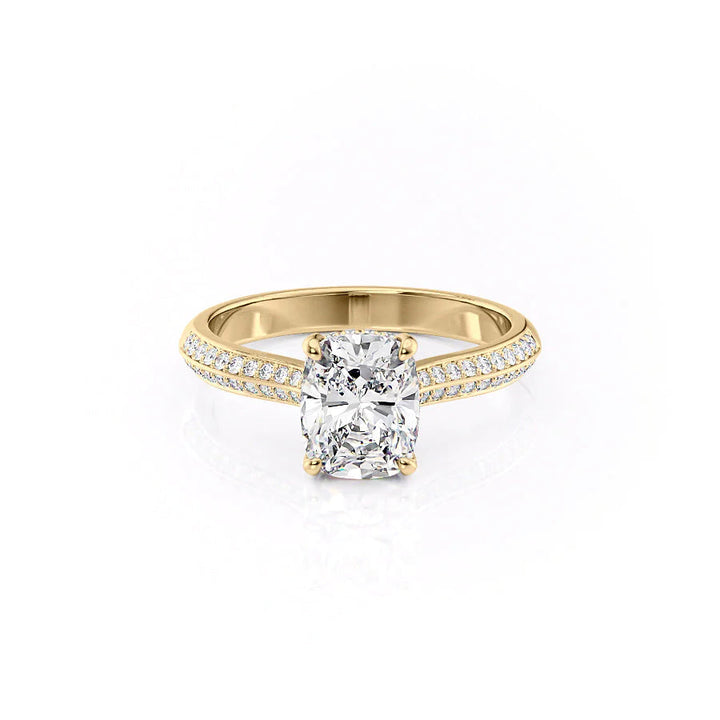 3.0CT Cushion Lab Grown E/VVS1 Diamond Double Pave Engagement Ring