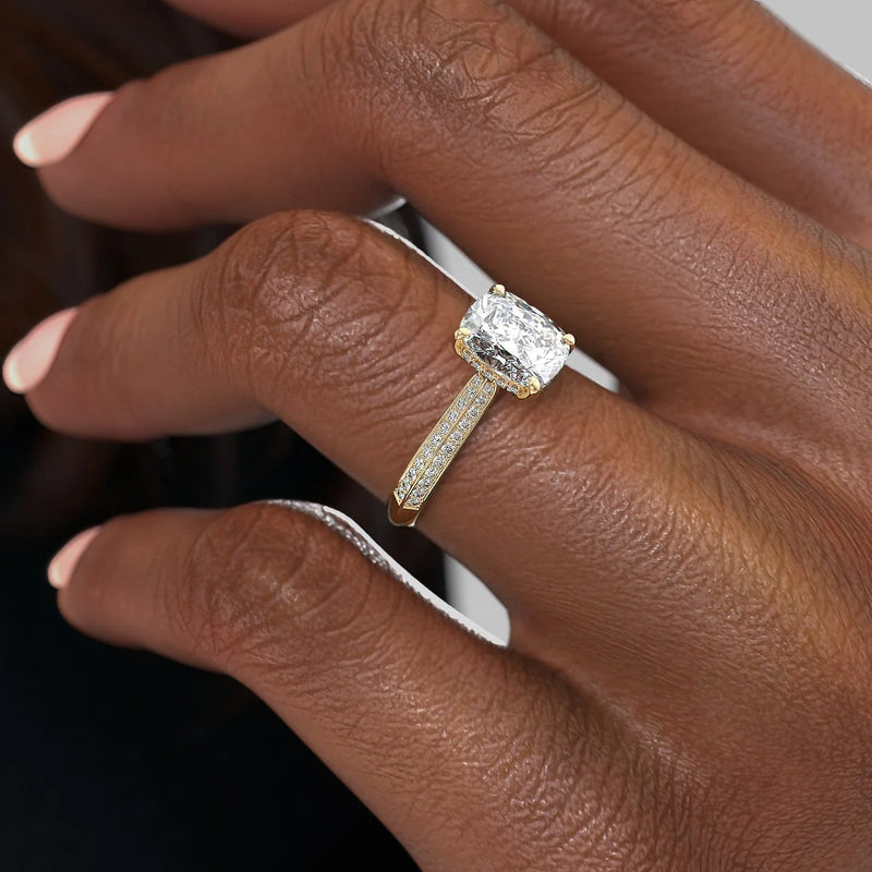 3.0CT Cushion Lab Grown E/VVS1 Diamond Double Pave Engagement Ring