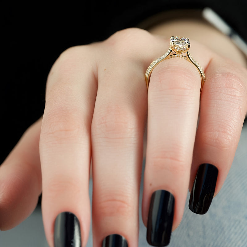 2.0CT Oval Lab Grown F/VS2 Diamond Double Pave Engagement Ring