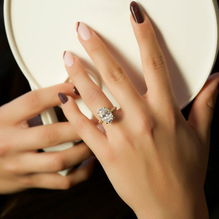 2.0CT Oval Lab Grown F/VS2 Diamond Double Pave Engagement Ring