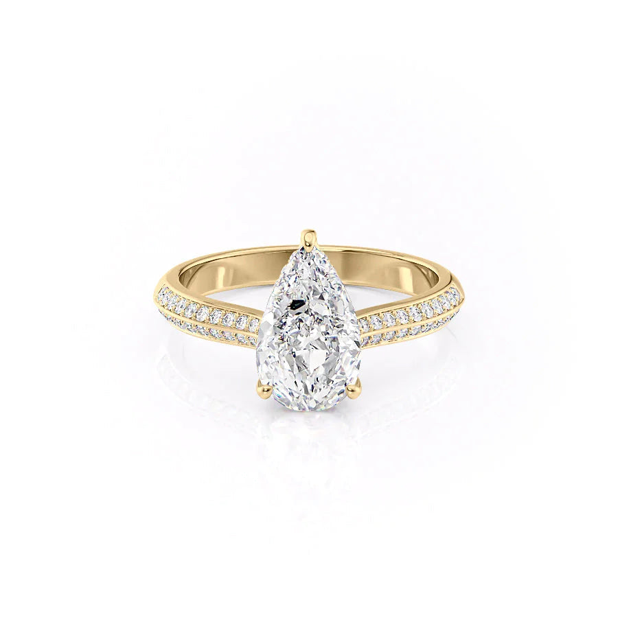 3.0CT Pear Lab Grown E/VS2 Diamond Double Side Pave Engagement Ring