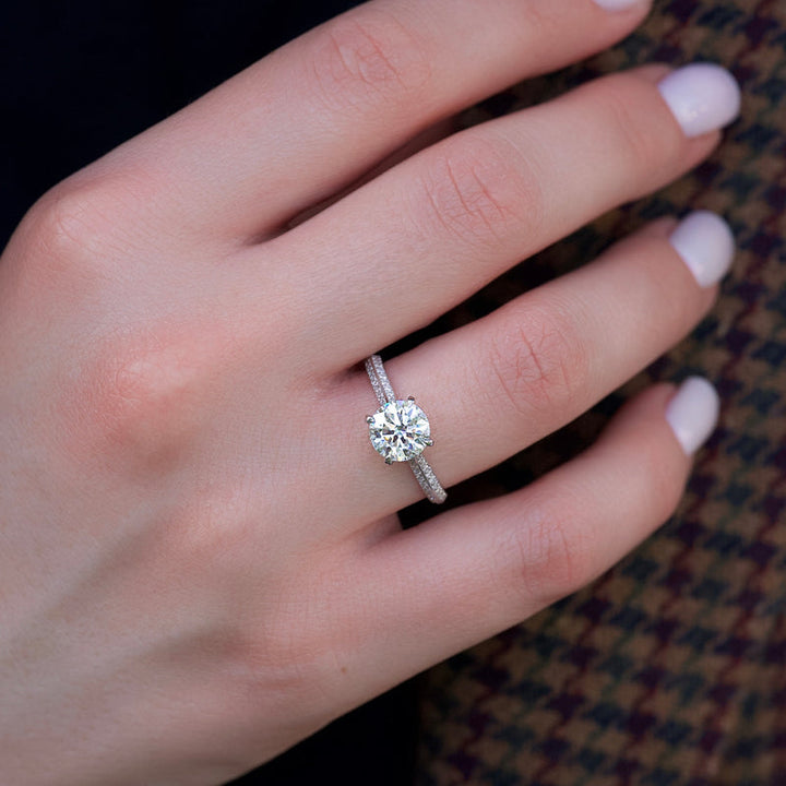 1.50CT Round Lab Grown F/VVS1 Diamond Double Pave Engagement Ring