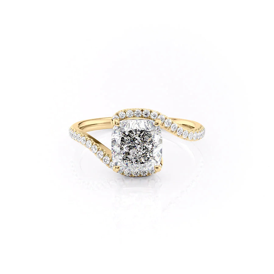 1.50CT Cushion Lab Grown F/VS2 Diamond Bypass Pave Engagement Ring