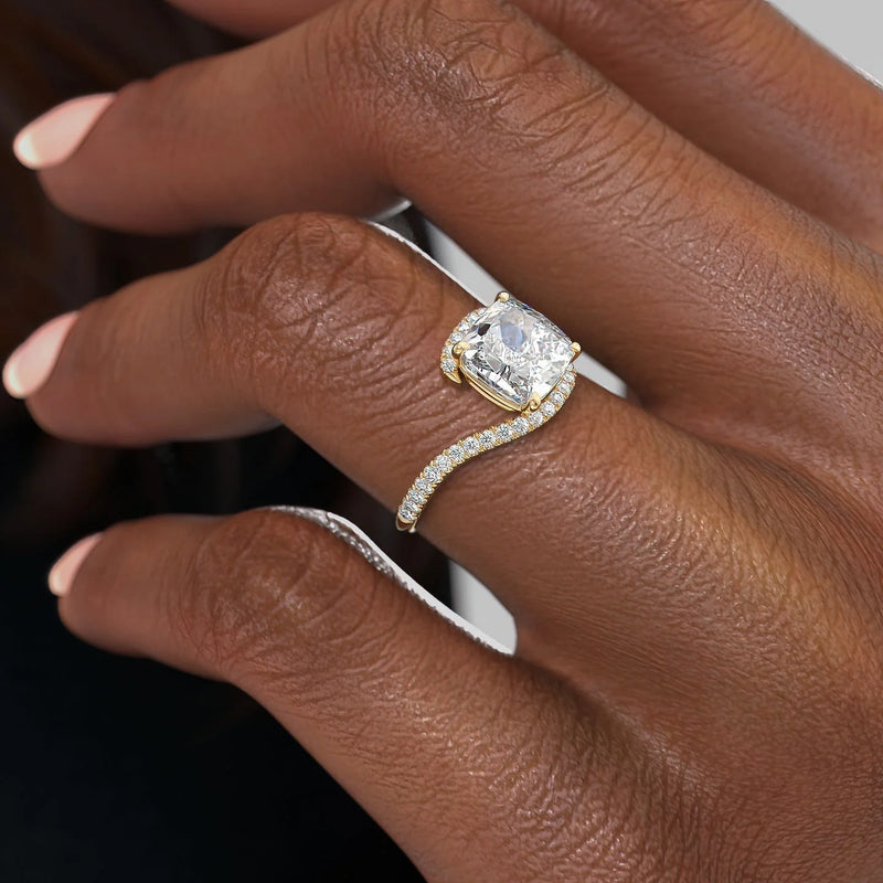 1.50CT Cushion Lab Grown F/VS2 Diamond Bypass Pave Engagement Ring