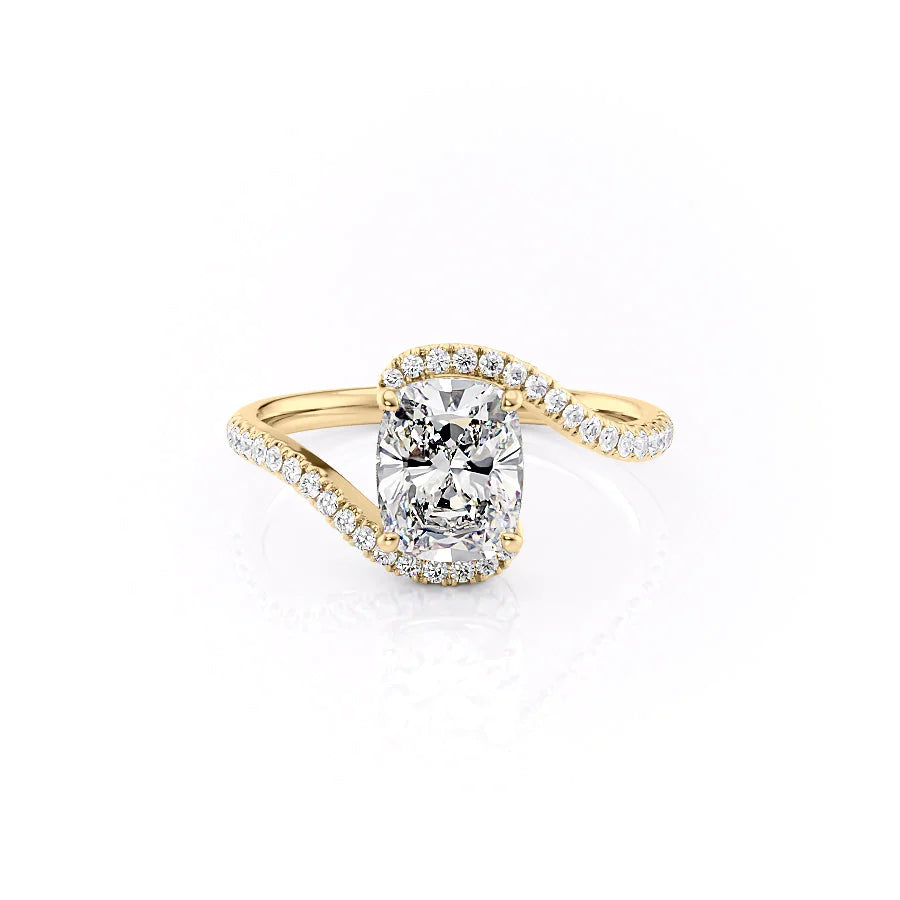 3.0CT Elongated Cushion Lab Grown E/VVS1 Bypass Diamond Pave Engagement Ring