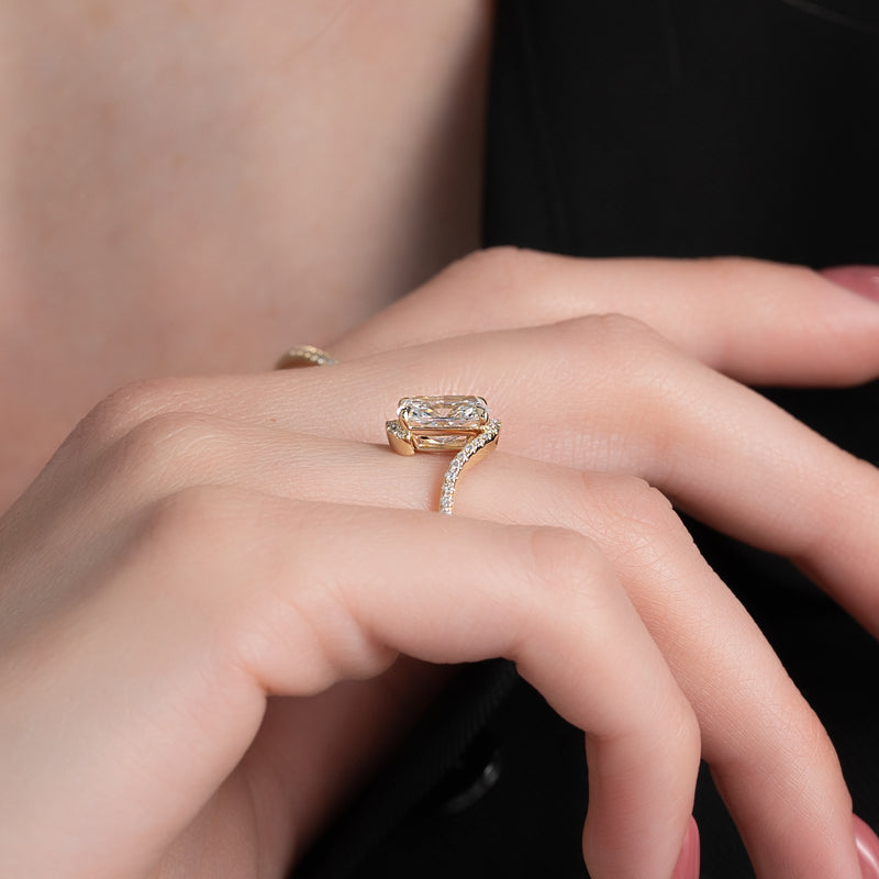 3.0CT Elongated Cushion Lab Grown E/VVS1 Bypass Diamond Pave Engagement Ring