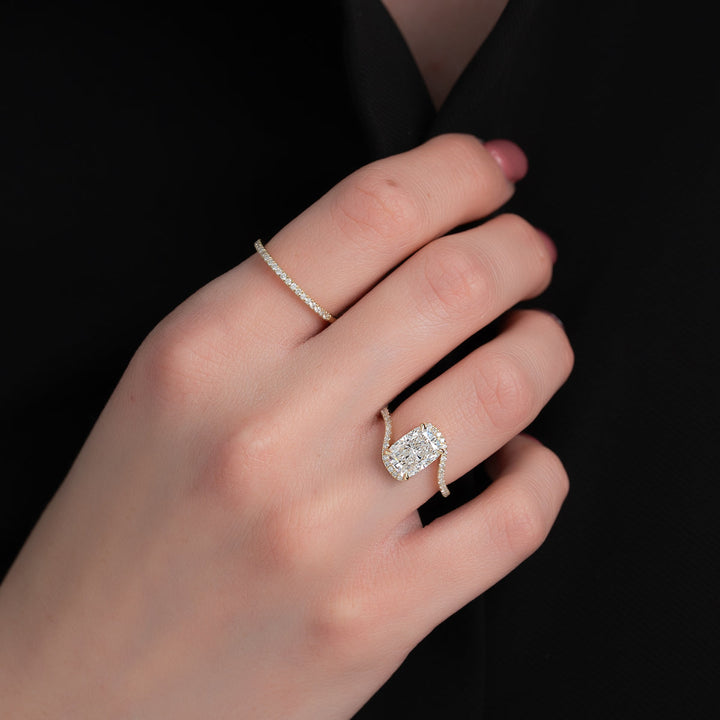 3.0CT Elongated Cushion Lab Grown E/VVS1 Bypass Diamond Pave Engagement Ring