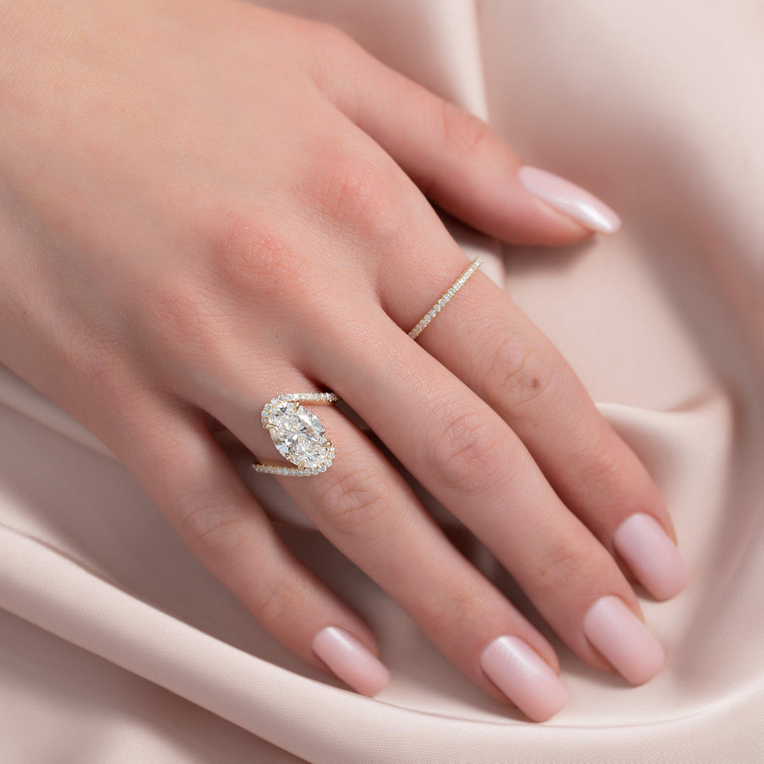 2.0CT Oval Lab Grown E/VS1 Diamond Bypass Engagement Ring
