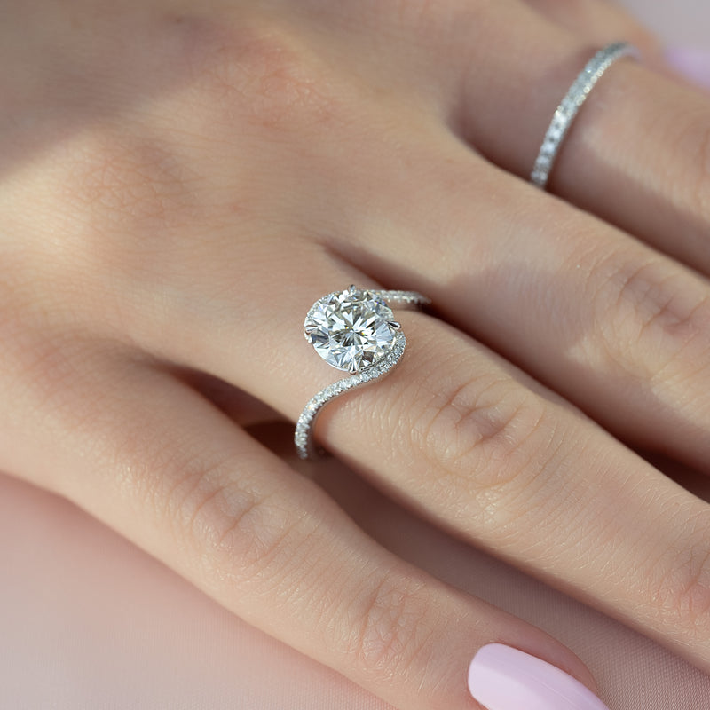 3.0CT Round Lab Grown E/VS2 Diamond Bypass Pave Engagement Ring