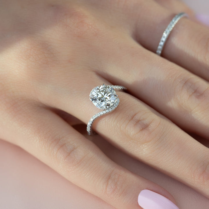 3.0CT Round Lab Grown E/VS2 Diamond Bypass Pave Engagement Ring