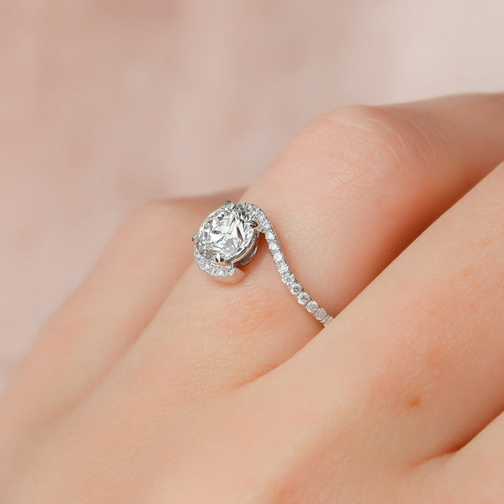 3.0CT Round Lab Grown E/VS2 Diamond Bypass Pave Engagement Ring