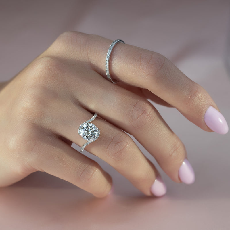 3.0CT Round Lab Grown E/VS2 Diamond Bypass Pave Engagement Ring