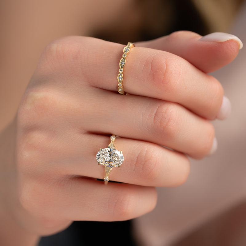 2.50CT Oval Lab Grown F/VS1 Diamond Vintage Milgrain Engagement Ring