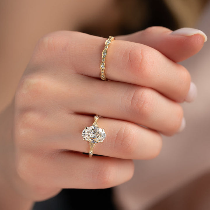 2.50CT Oval Lab Grown F/VS1 Diamond Vintage Milgrain Engagement Ring