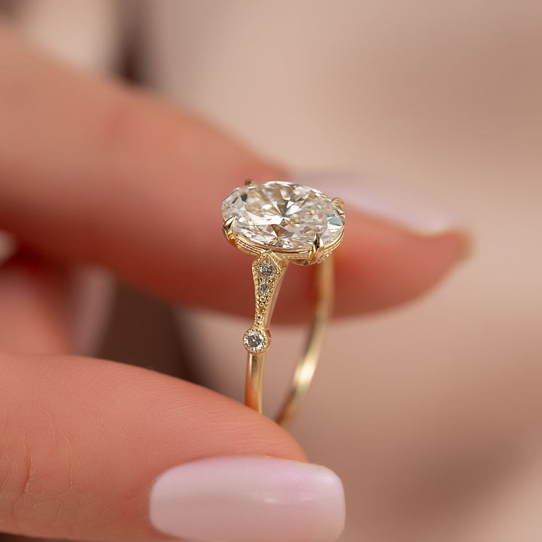 2.50CT Oval Lab Grown F/VS1 Diamond Vintage Milgrain Engagement Ring