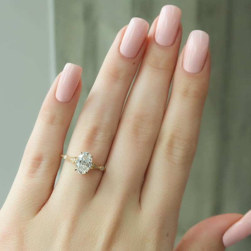 2.50CT Oval Lab Grown F/VS1 Diamond Vintage Milgrain Engagement Ring