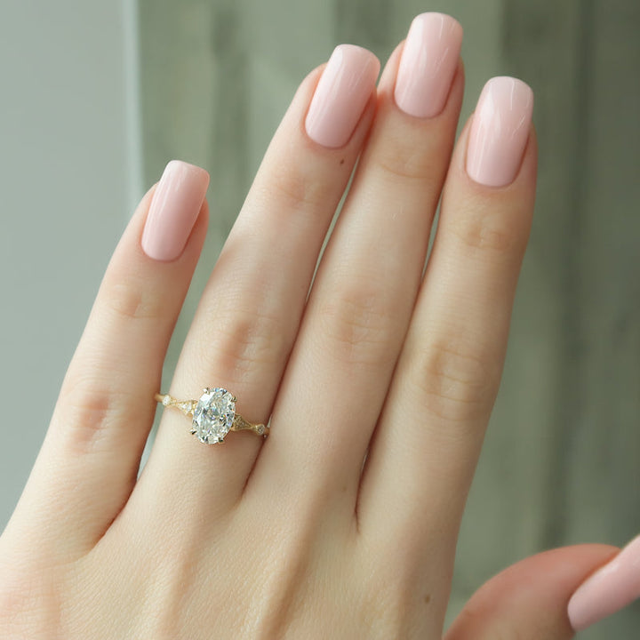 2.50CT Oval Lab Grown F/VS1 Diamond Vintage Milgrain Engagement Ring