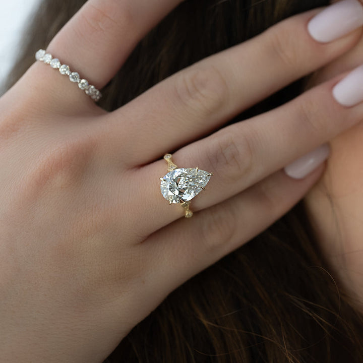 2.50CT Pear Lab Grown F/VVS2 Cathedral Diamond Vintage Pave Engagement Ring