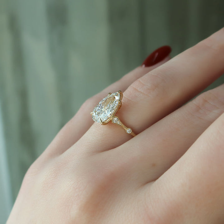 2.50CT Pear Lab Grown F/VVS2 Cathedral Diamond Vintage Pave Engagement Ring