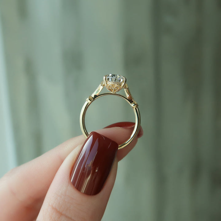 2.50CT Pear Lab Grown F/VVS2 Cathedral Diamond Vintage Pave Engagement Ring