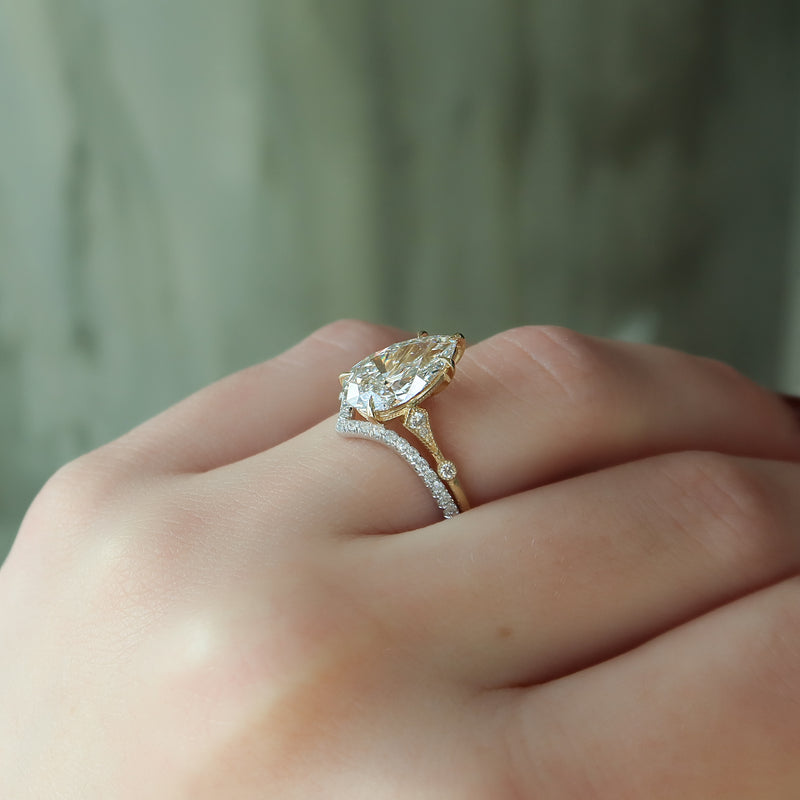 2.50CT Pear Lab Grown F/VVS2 Cathedral Diamond Vintage Pave Engagement Ring