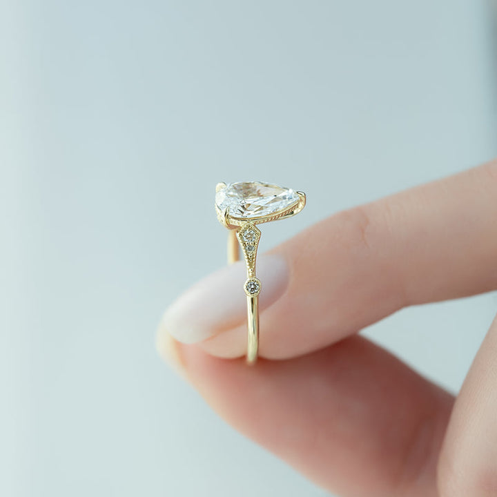 2.50CT Pear Lab Grown F/VVS2 Cathedral Diamond Vintage Pave Engagement Ring