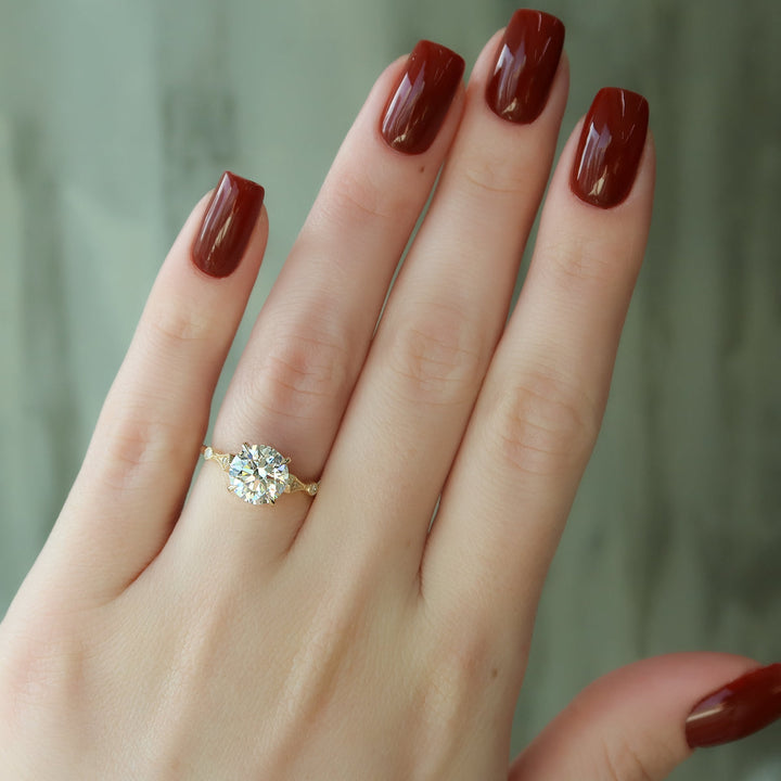 2.50CT Round Lab Grown F/VS1 Diamond Milgrain Pave Engagement Ring