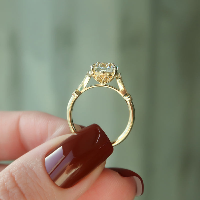2.50CT Round Lab Grown F/VS1 Diamond Milgrain Pave Engagement Ring