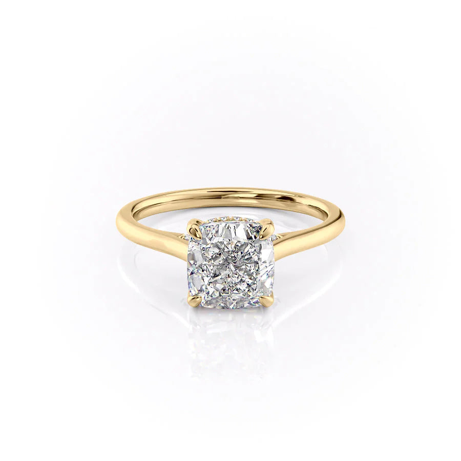 3.0CT Cushion Lab Grown Hidden Halo D/VS1 Diamond Bridge Engagement Ring