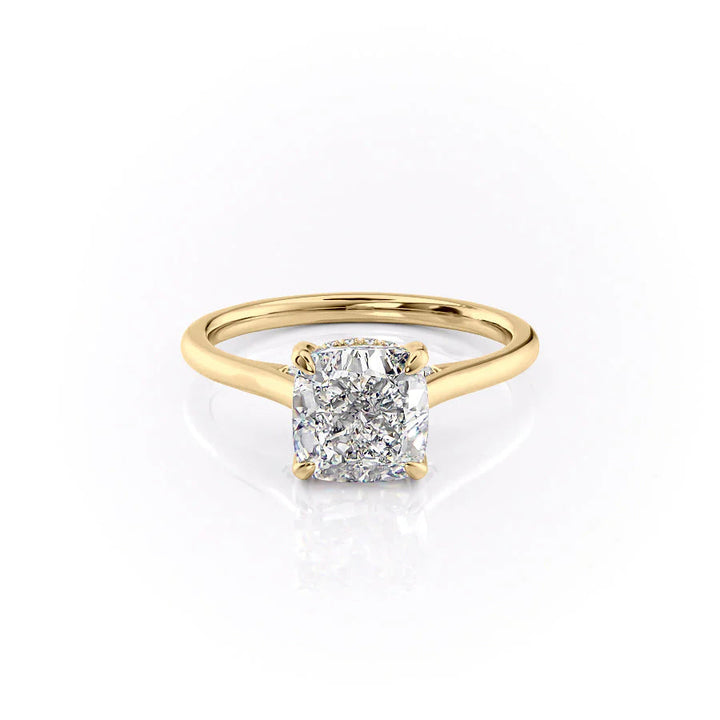 3.0CT Cushion Lab Grown Hidden Halo D/VS1 Diamond Bridge Engagement Ring