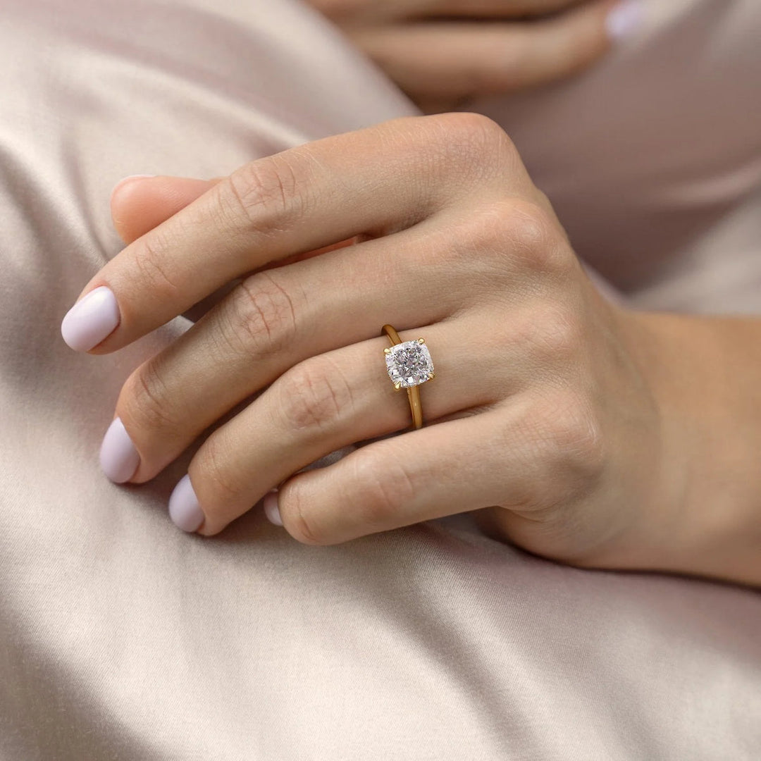 3.0CT Cushion Lab Grown Hidden Halo D/VS1 Diamond Bridge Engagement Ring