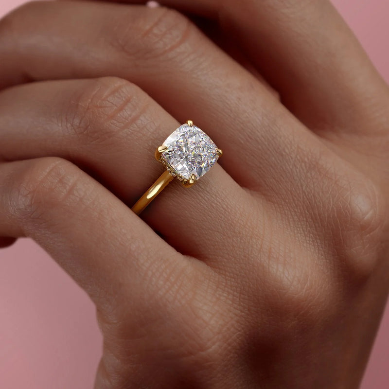 3.0CT Cushion Lab Grown Hidden Halo D/VS1 Diamond Bridge Engagement Ring