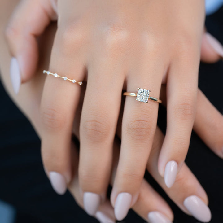 4.0CT Cushion Lab Grown F/VVS1 Diamond Bridge Set Engagement Ring