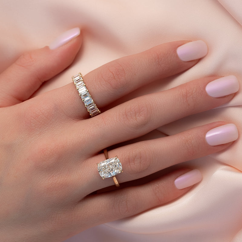 4.0CT Cushion Lab Grown F/VVS1 Diamond Bridge Set Engagement Ring